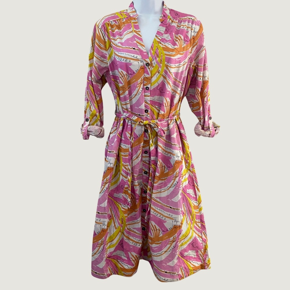 Vera for Anthropologie Confettu Midi Dress Small Colorful Abstract Artsy Boho